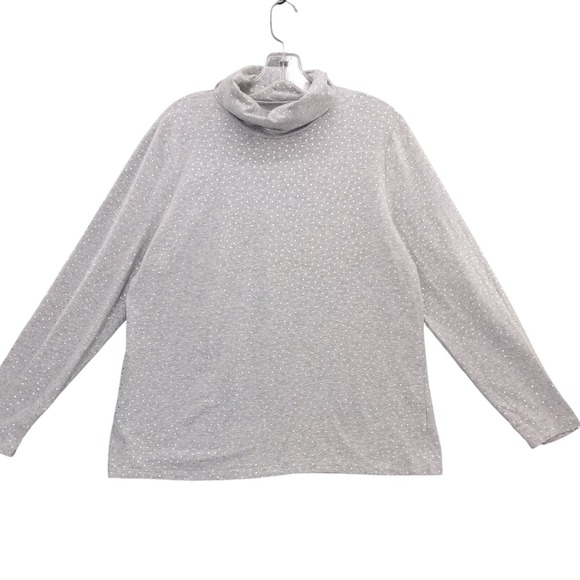 Talbots Tee Women's XL Petite Gray Silver Dots Long Sleeve Turtleneck Top - Picture 1 of 6